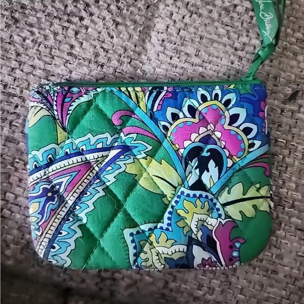 Vera Bradley Emerald Green & Pink Two Handled Satchel Bag With Wallet - Picture 8 of 10
